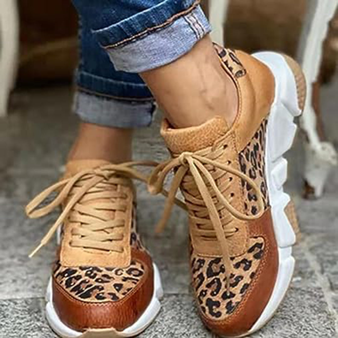 Elisa | Stilvolle Damen-Frühlings-Sneaker mit Leopardenmuster und Schnürung