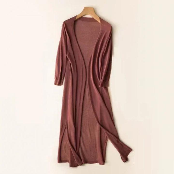 Leonie | Damen Leichte Lange Strickjacke im Drapé-Stil