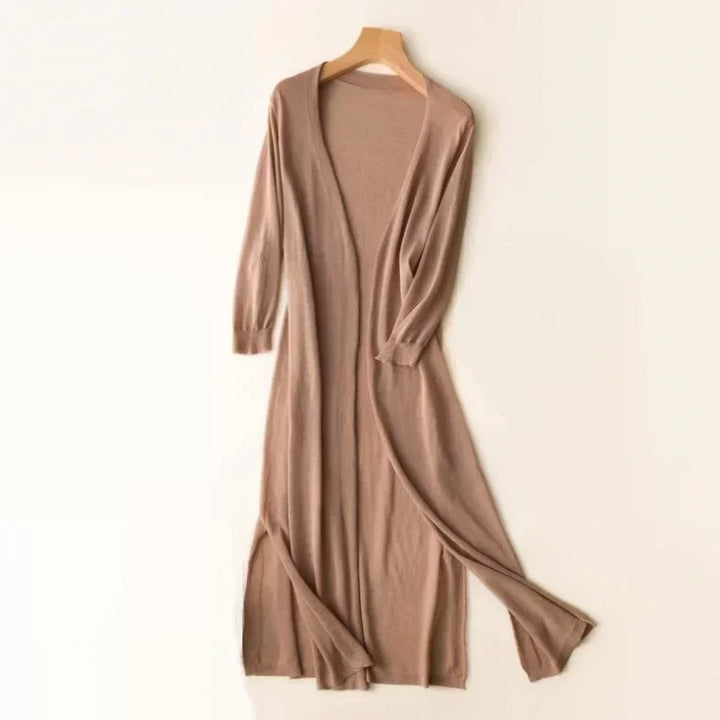 Leonie | Damen Leichte Lange Strickjacke im Drapé-Stil