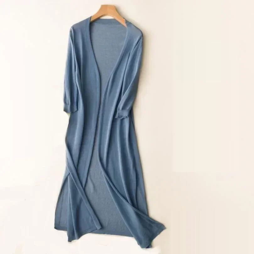 Leonie | Damen Leichte Lange Strickjacke im Drapé-Stil
