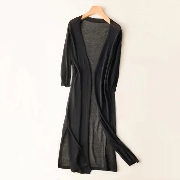 Leonie | Damen Leichte Lange Strickjacke im Drapé-Stil