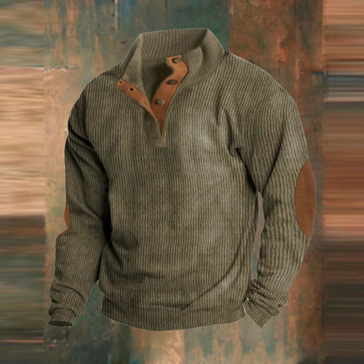 Thomas | Herren Lässiger Gerippter Pullover mit Knopfleiste am Kragen