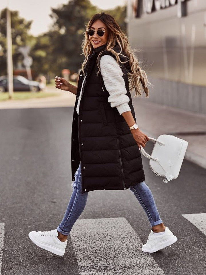 Daniela | Damen Lange Kapuzen Stepp Puffer Weste für den Winter