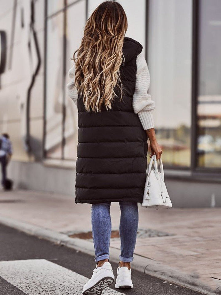 Daniela | Damen Lange Kapuzen Stepp Puffer Weste für den Winter