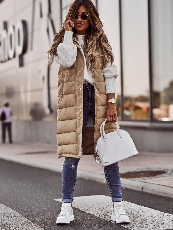 Daniela | Damen Lange Kapuzen Stepp Puffer Weste für den Winter