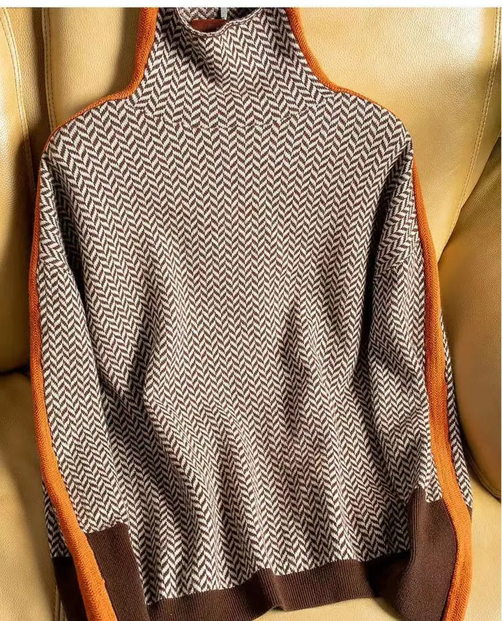 Anna | Damen Luxus Fischgrät Rollkragenpullover