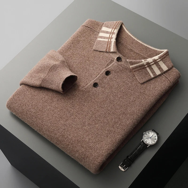Edith | Herren Winter Klassischer Strick-Polopullover