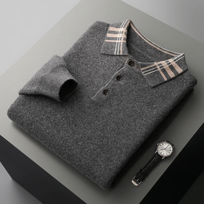 Edith | Herren Winter Klassischer Strick-Polopullover