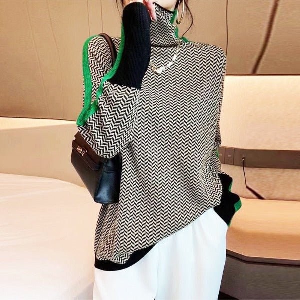 Anna | Damen Luxus Fischgrät Rollkragenpullover