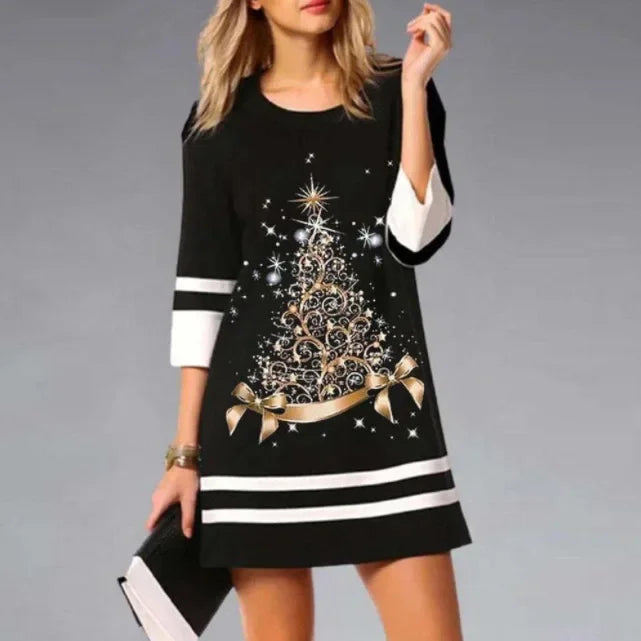 Jacqueline | Damen Weihnachtskleid mit Rentierdruck