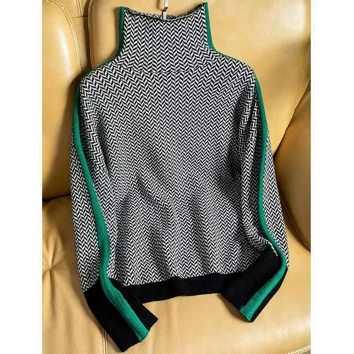 Anna | Damen Luxus Fischgrät Rollkragenpullover