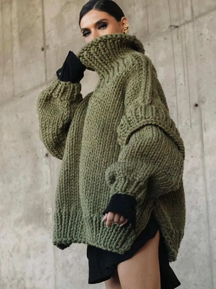 Emma | Damen Grober Oversize Rollkragen Strickpullover
