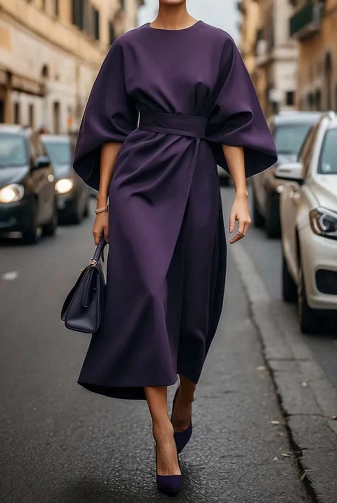 Emma | Elegantes Kleid mit Laternenärmeln und Gürtel