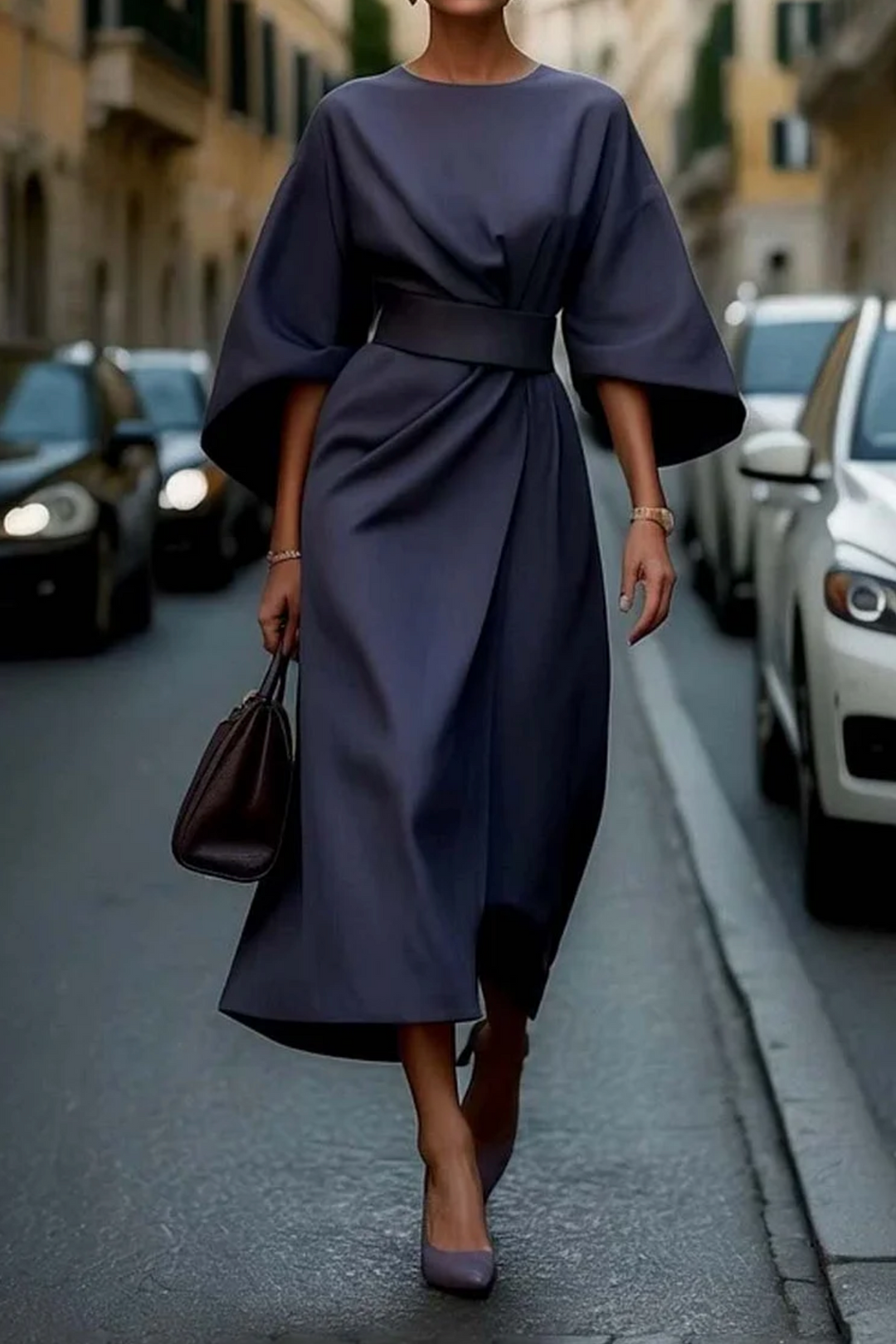 Emma | Elegantes Kleid mit Laternenärmeln und Gürtel