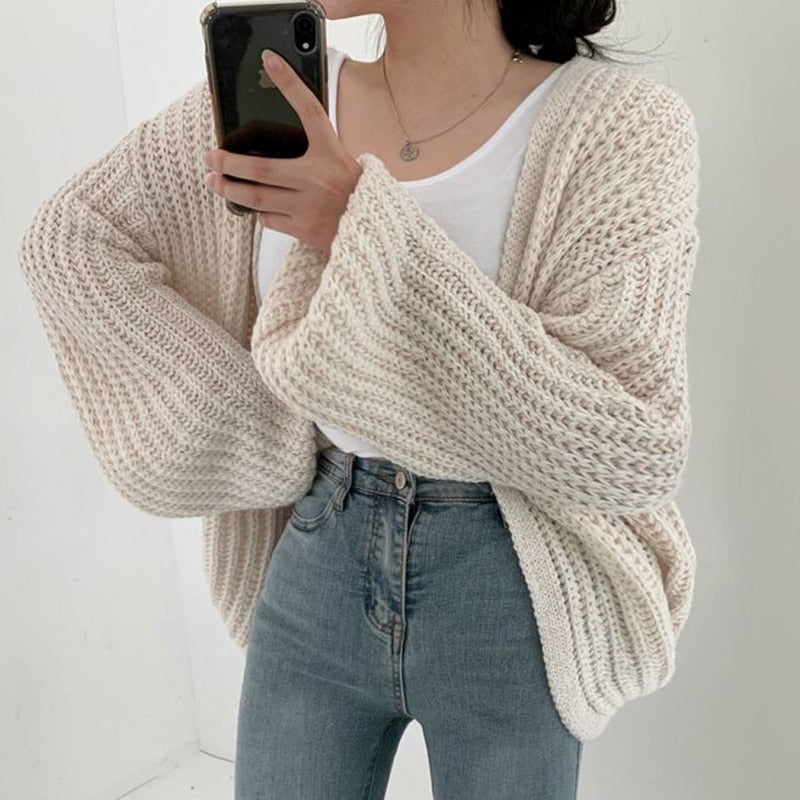 Carmen | Damen Freizeit-Strickjacke mit grobem Strick und offener Vorderseite