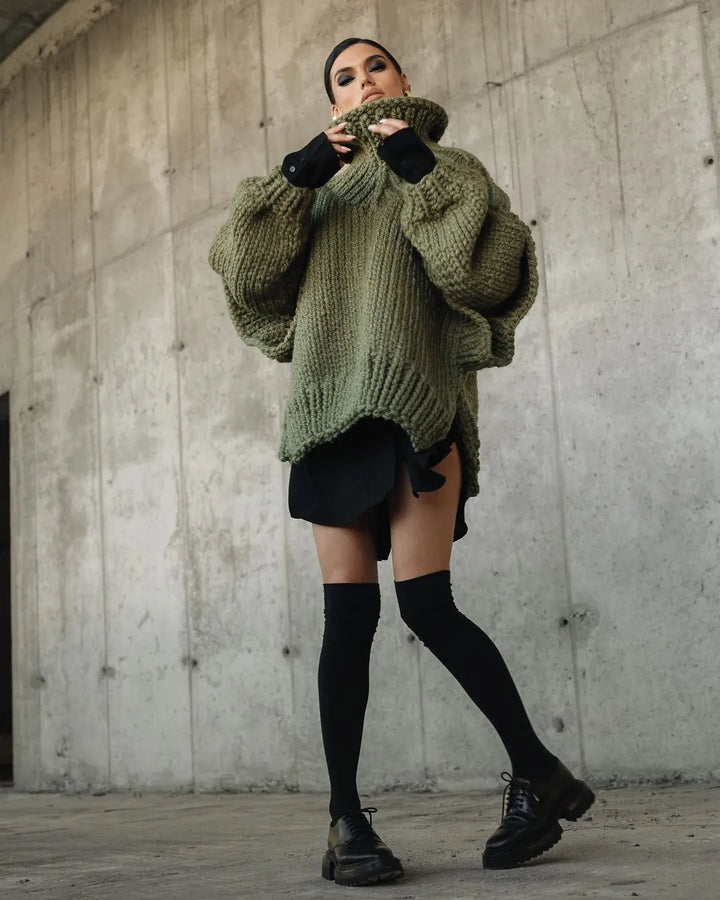 Emma | Damen Grober Oversize Rollkragen Strickpullover