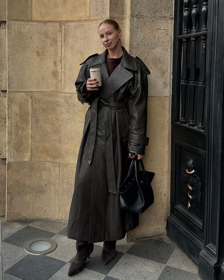 Marie | Damen Langer Winter-Trenchmantel aus Leder