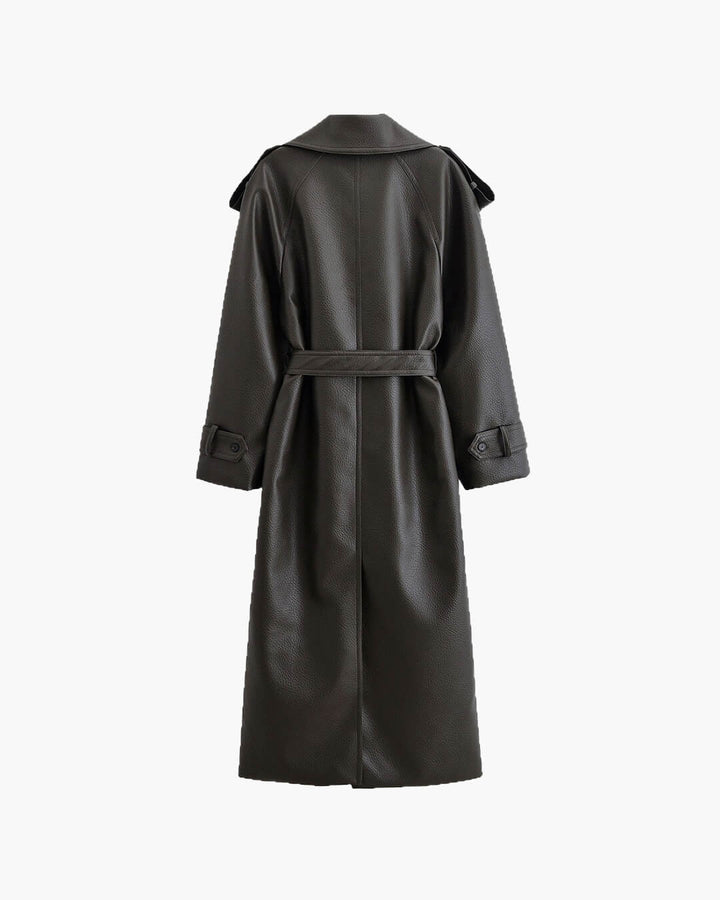 Marie | Damen Langer Winter-Trenchmantel aus Leder