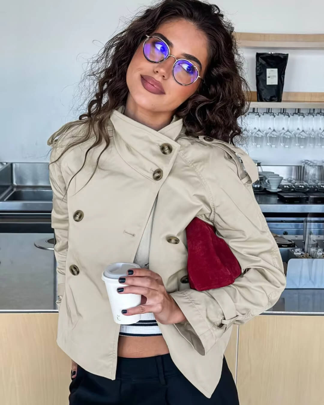 Katharina | Damen Winterjacke im Trench-Stil mit Gürtel und Doppelreihe