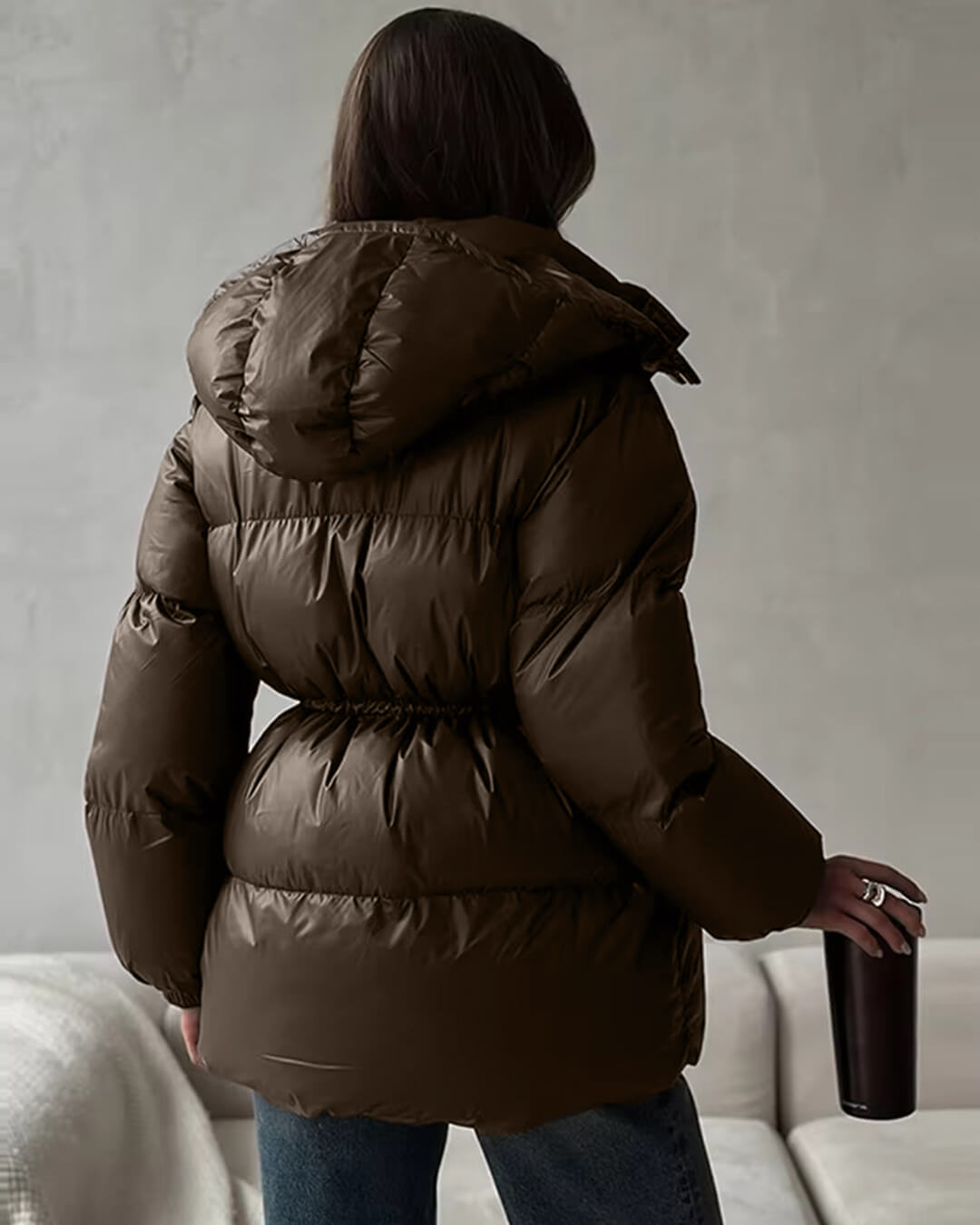 Pauline | Winter-Steppjacke für Damen mit Kordelzug und Glanzfinish