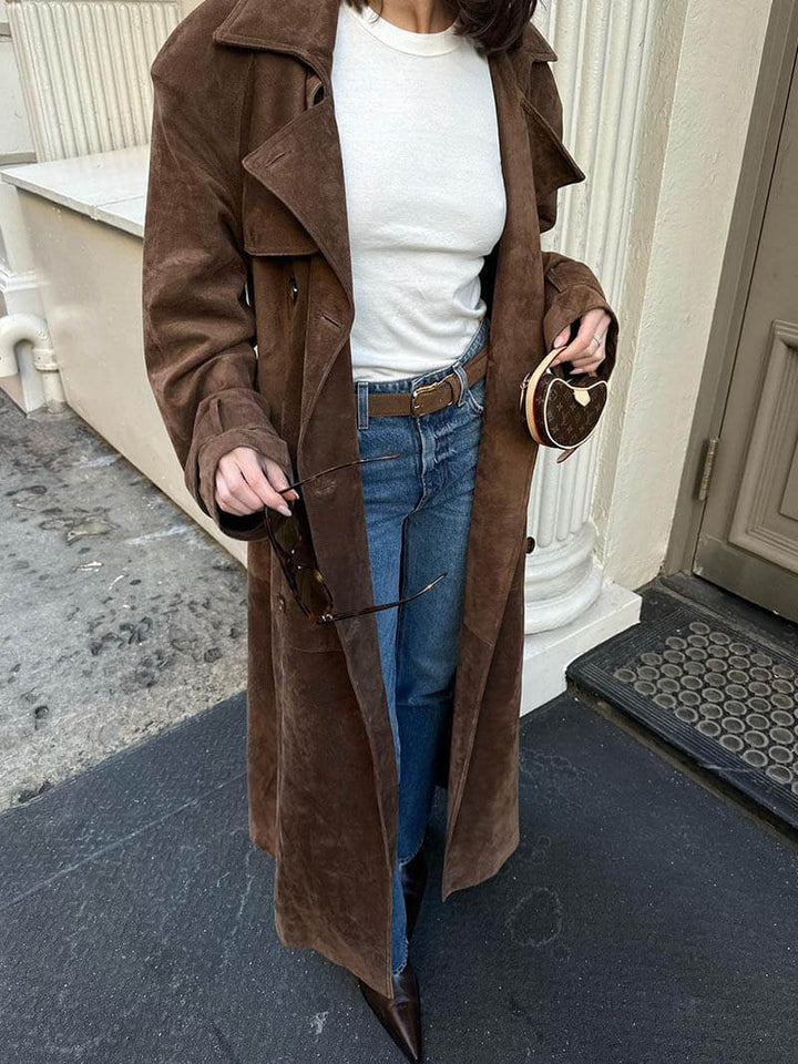 Emilia | Damen Winter Suede Doppelknopf Mantel