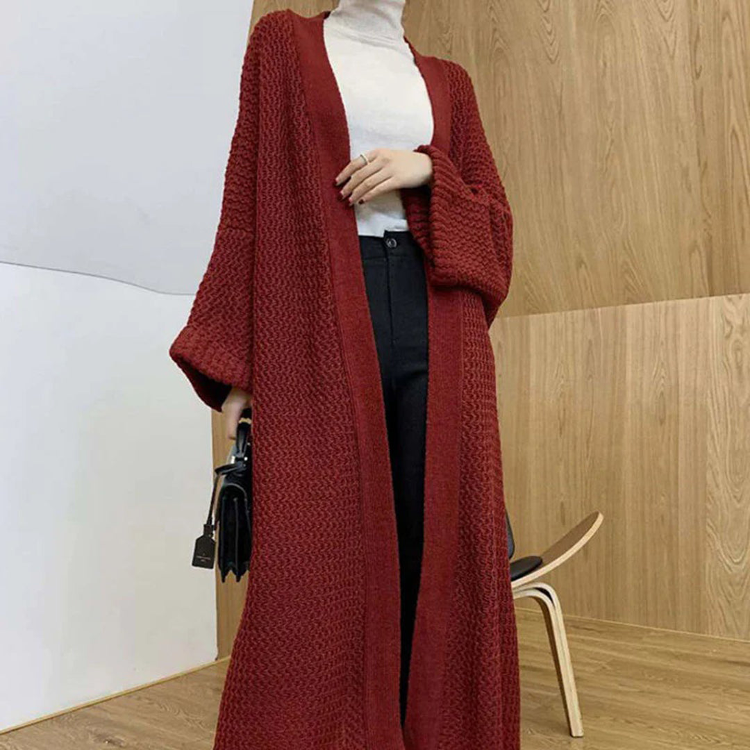Frieda | Damen Lange Strickjacke mit offener Vorderseite