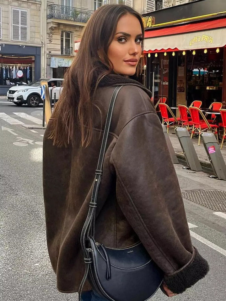 Regine | Damen Locker Geschnittene Leder Winterjacke