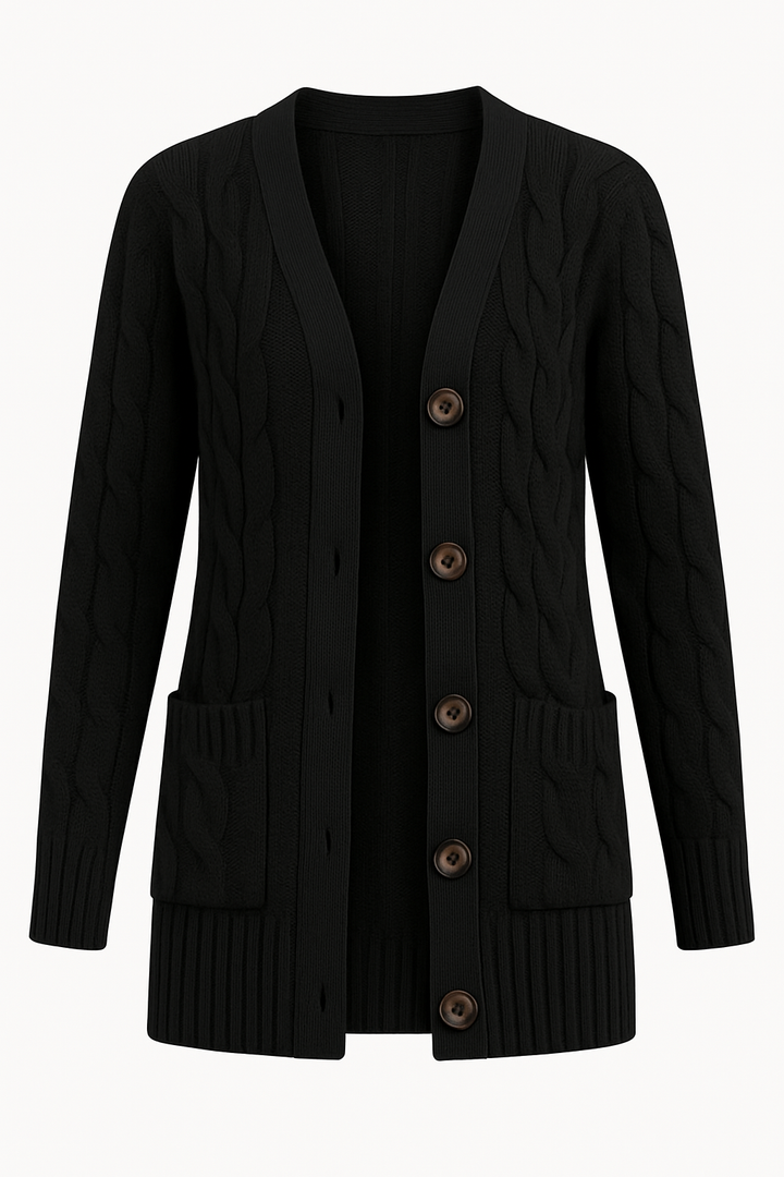 Andrea | Damen Frühlings Zopfmuster Strickcardigan