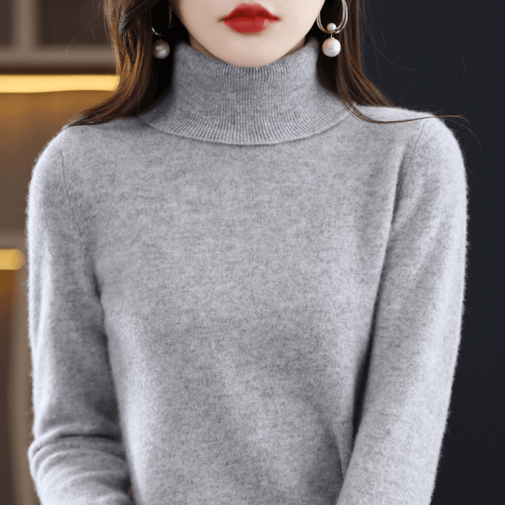 Elfriede | Damen Klassischer Warmer Strickpullover mit Rollkragen