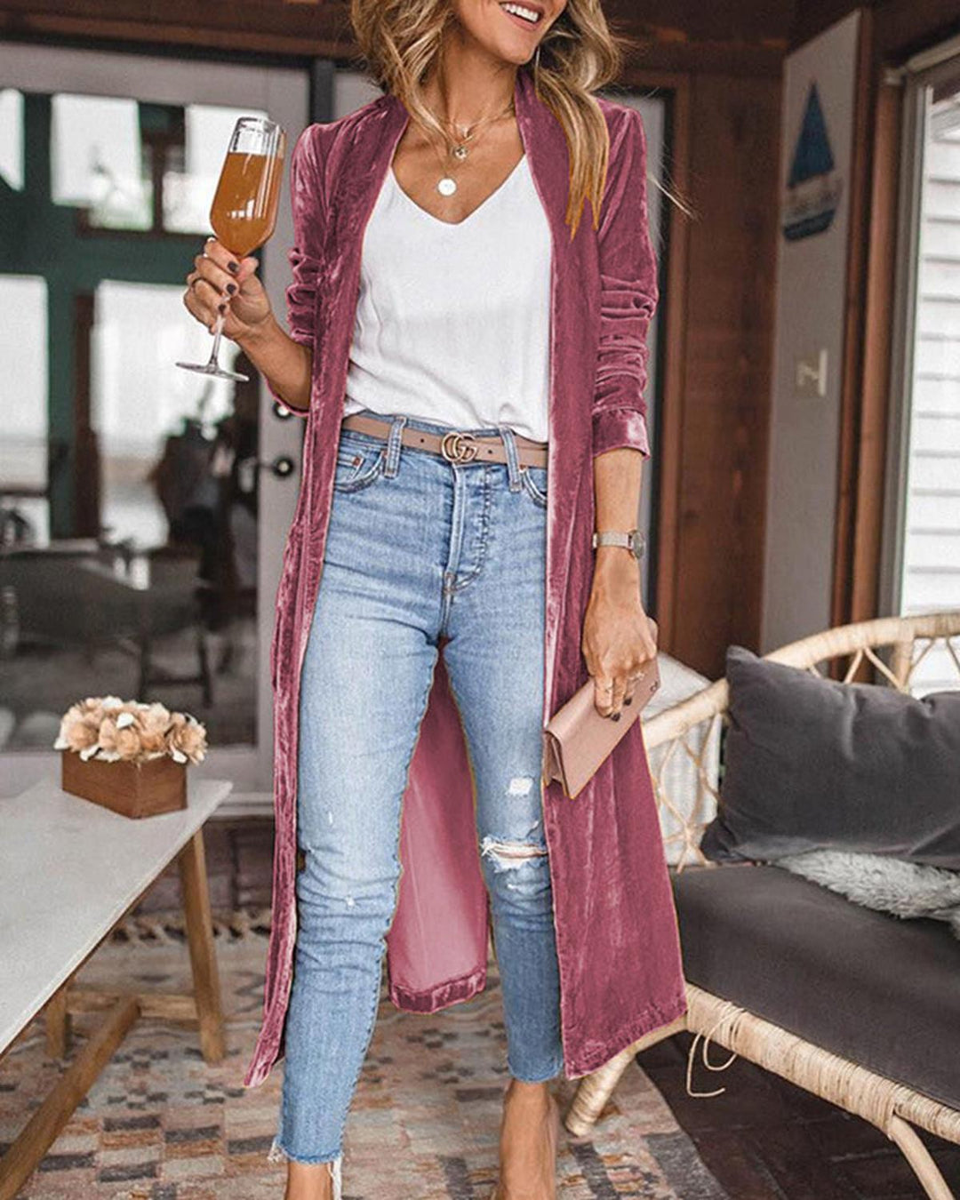 Gabriela | Damen Langärmelige Strickjacke mit offenem Vorderteil