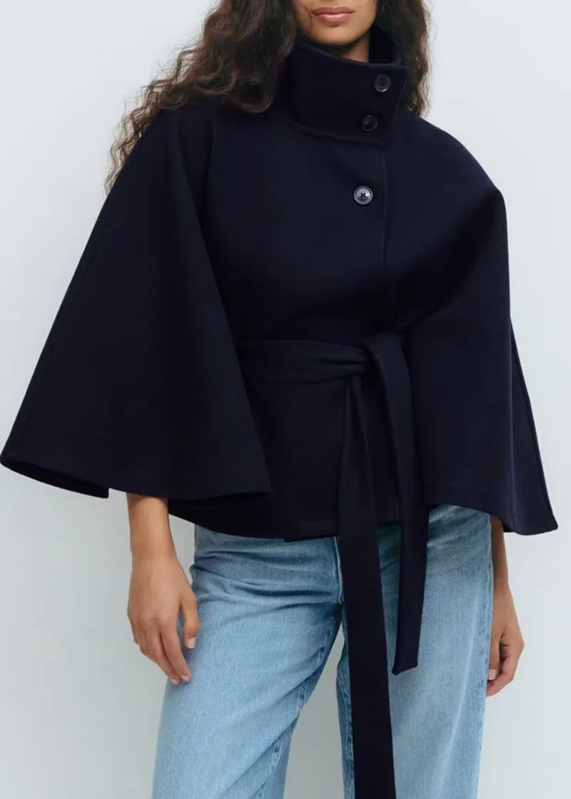Felicia | Damen Frühjahrs Cape-Mantel mit Gürtel und Stehkragen