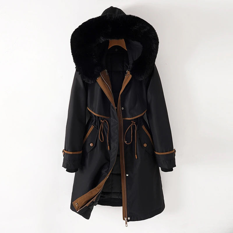 Hanna | Damen Warme, lange Jacke mit Kapuze