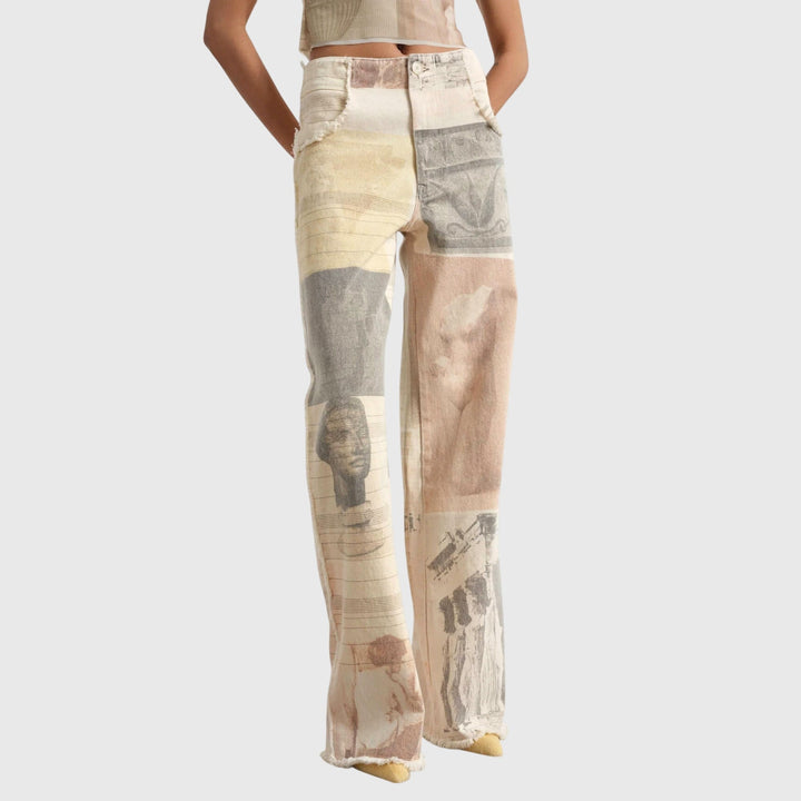 Tanja | Damen Vintage-Jeans mit Hoher Taille und Print