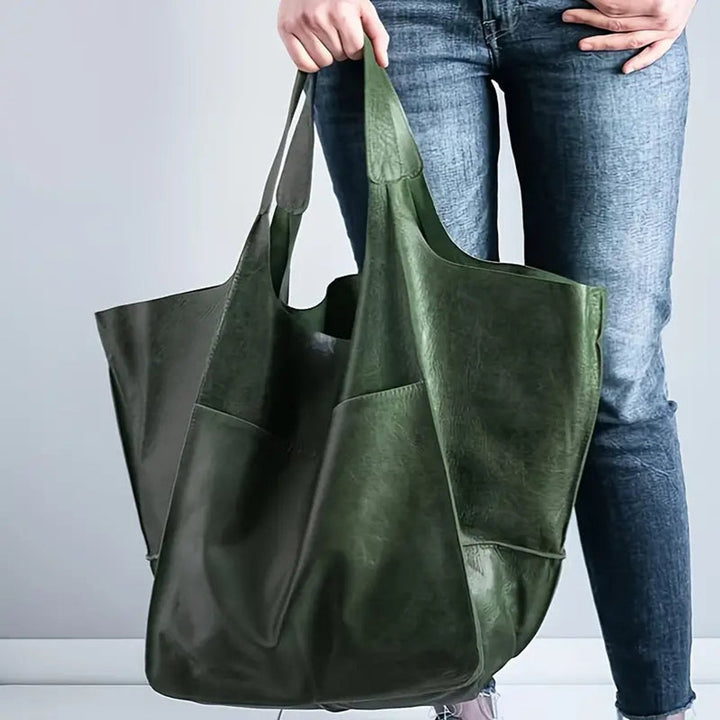 Übergroße Damen Tote Bag aus Veganleder mit Magnetverschluss - Olive