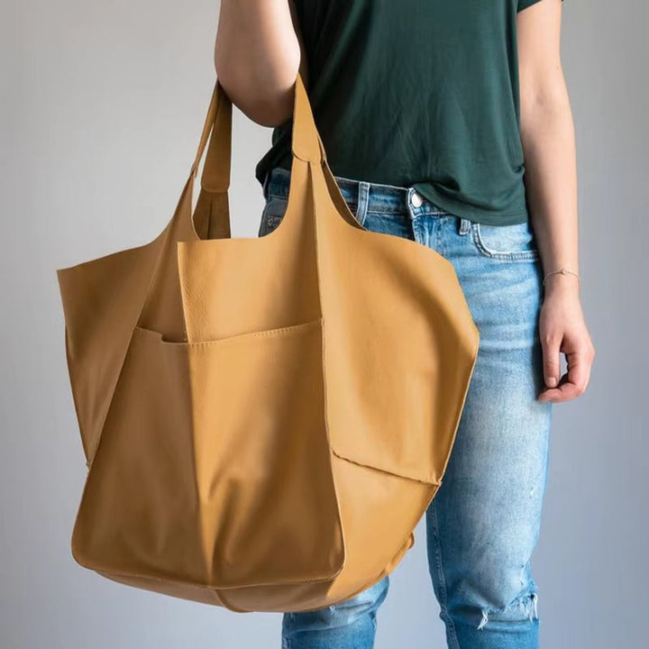 Übergroße Damen Tote Bag aus Veganleder mit Magnetverschluss - Senf