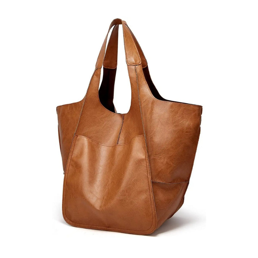 Übergroße Damen Tote Bag aus Veganleder mit Magnetverschluss - Kastanie