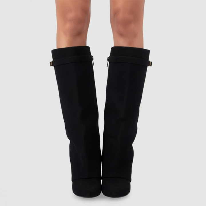 Yvonne | Damen Leder Overknee Stiefel Mit Schnalle