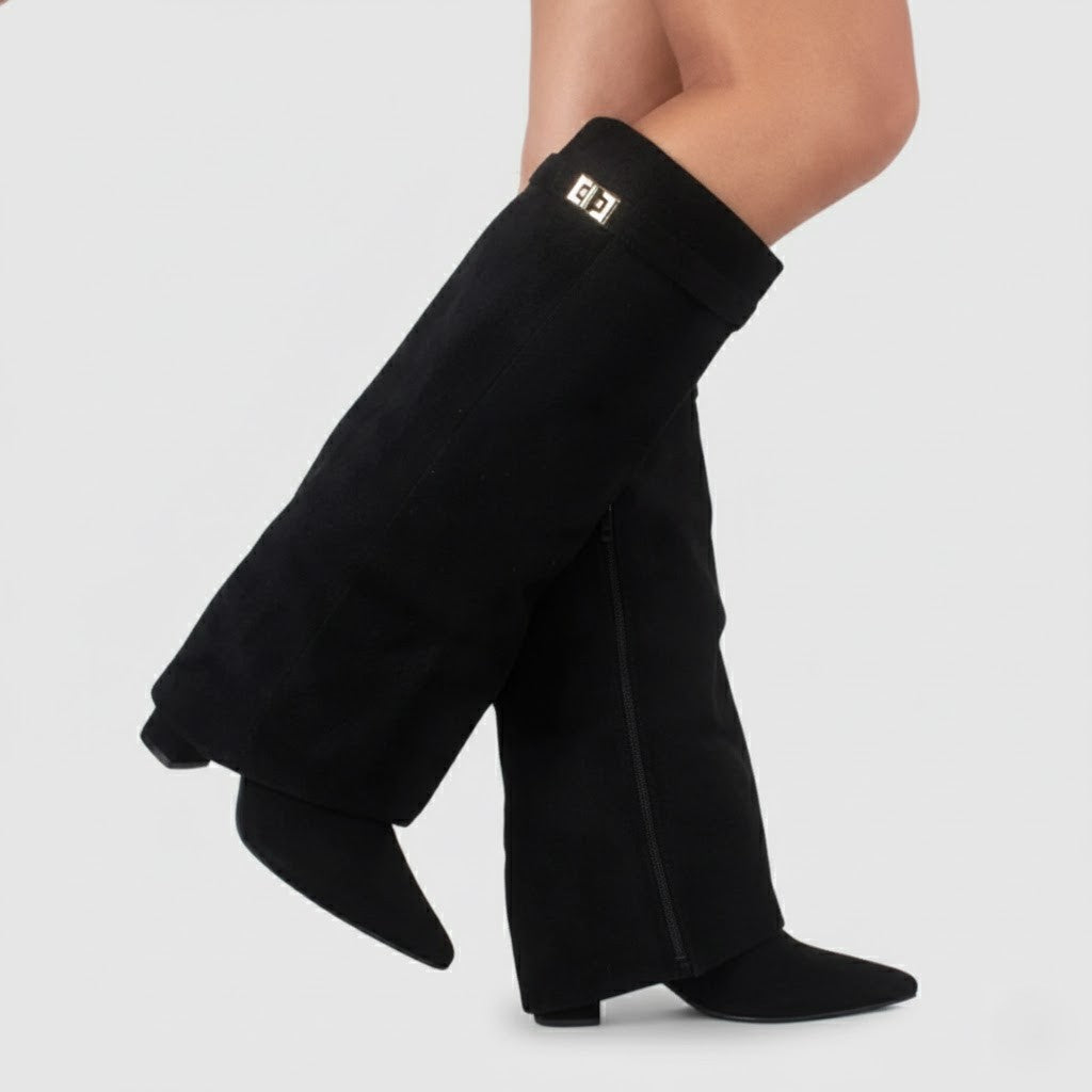 Yvonne | Damen Leder Overknee Stiefel Mit Schnalle
