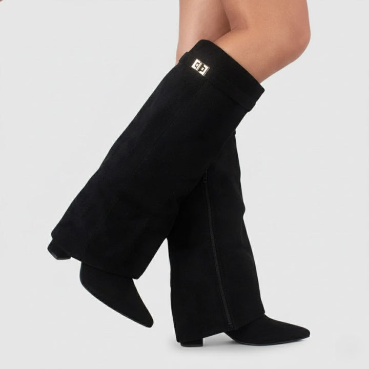 Yvonne | Damen Leder Overknee Stiefel Mit Schnalle