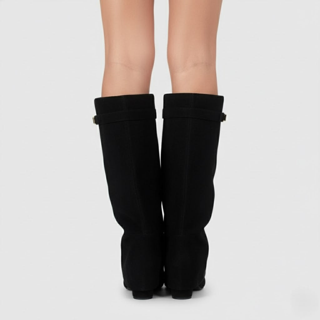 Yvonne | Damen Leder Overknee Stiefel Mit Schnalle