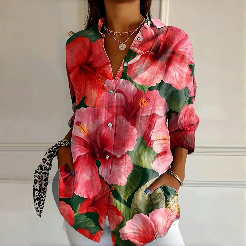 Bluse Plus Size Blumenmuster Langarm Entspannter Schnitt - Roses
