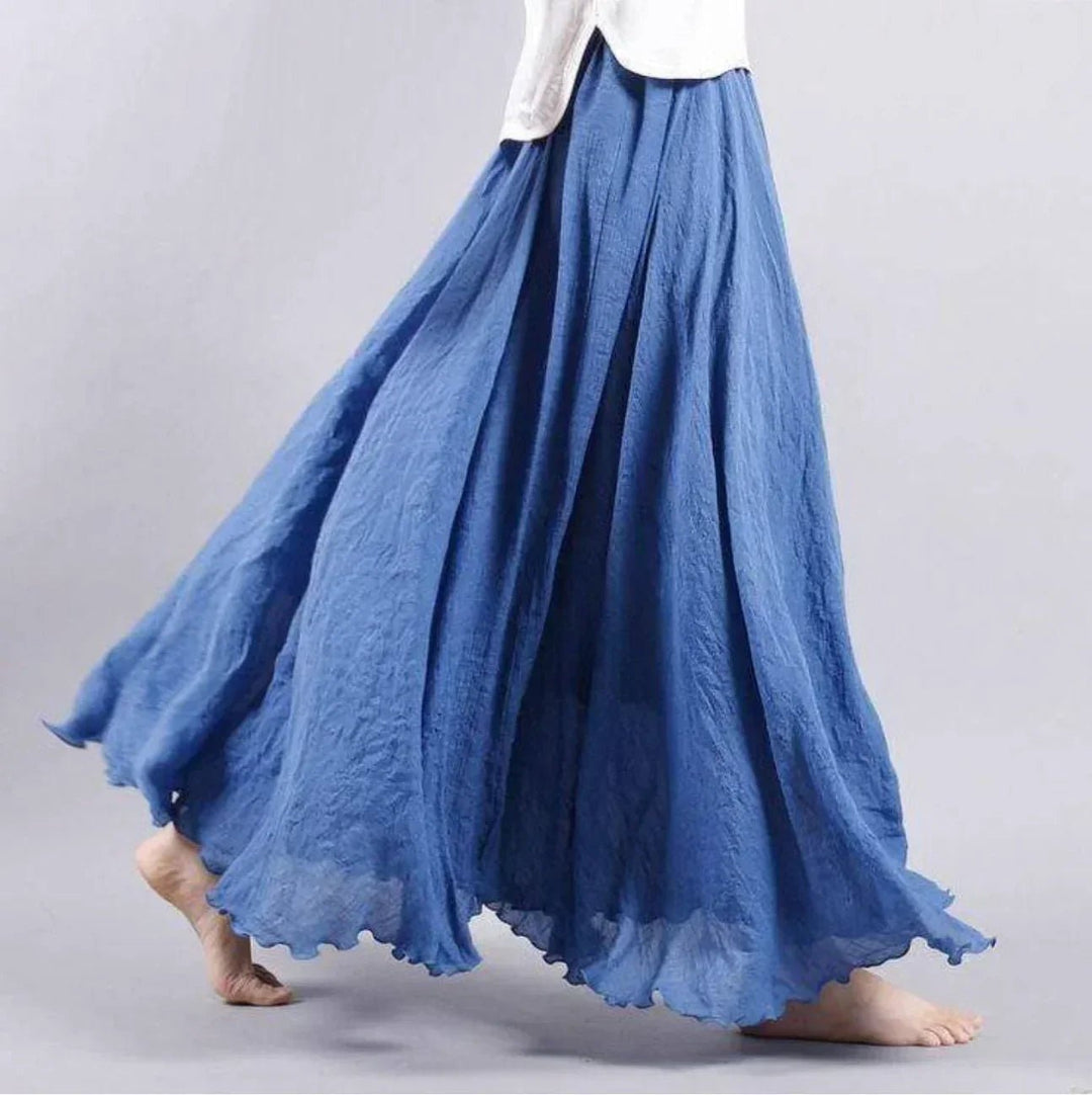 Boho Maxi Rock Hohe Taille Schwingend Baumwolle - Blue