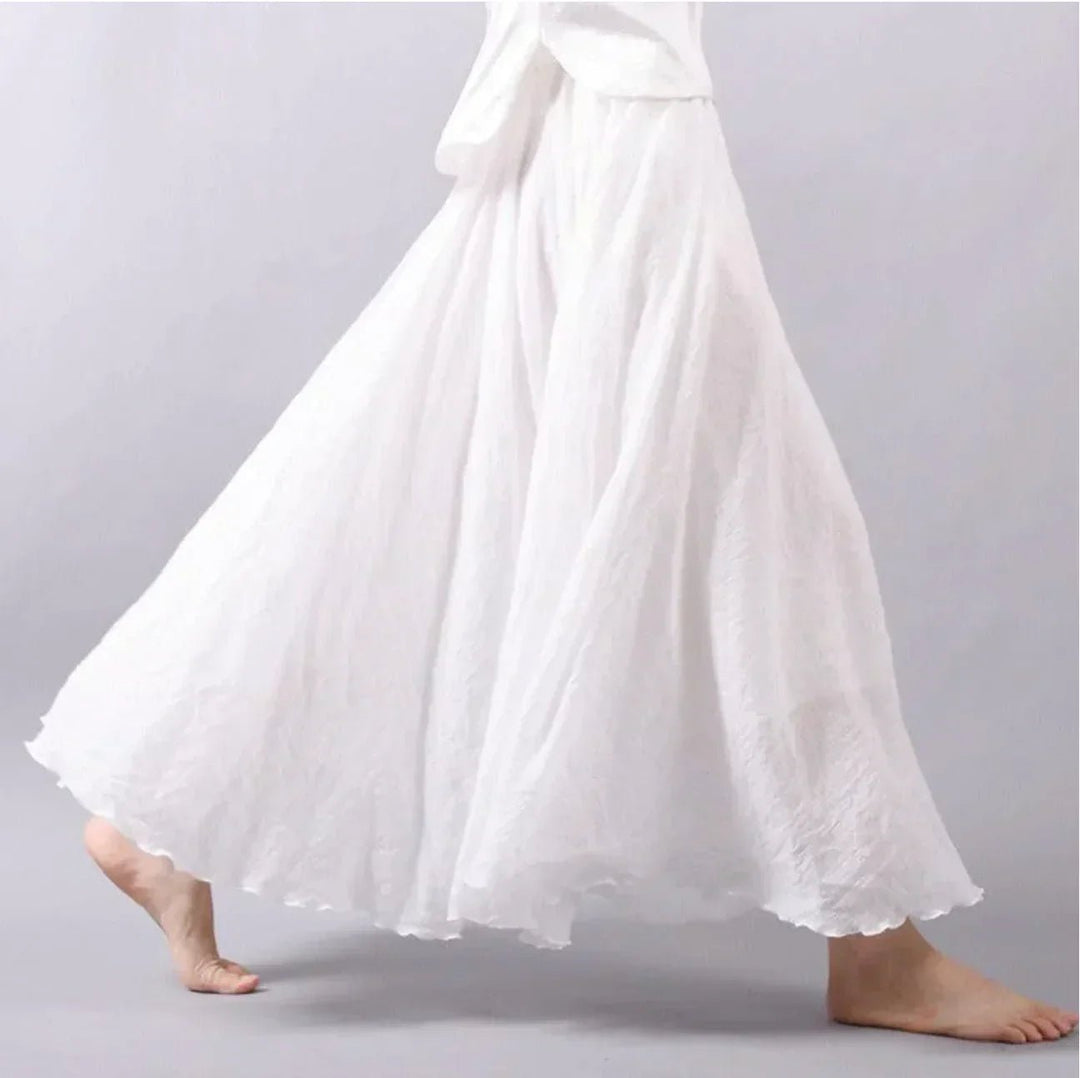 Boho Maxi Rock Hohe Taille Schwingend Baumwolle - White