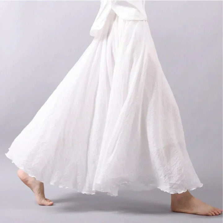 Boho Maxi Rock Hohe Taille Schwingend Baumwolle - White
