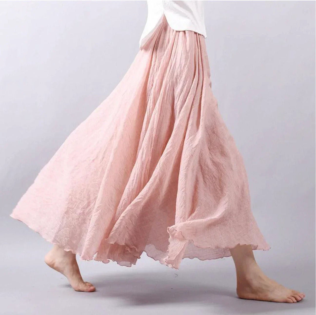 Boho Maxi Rock Hohe Taille Schwingend Baumwolle - Rosa