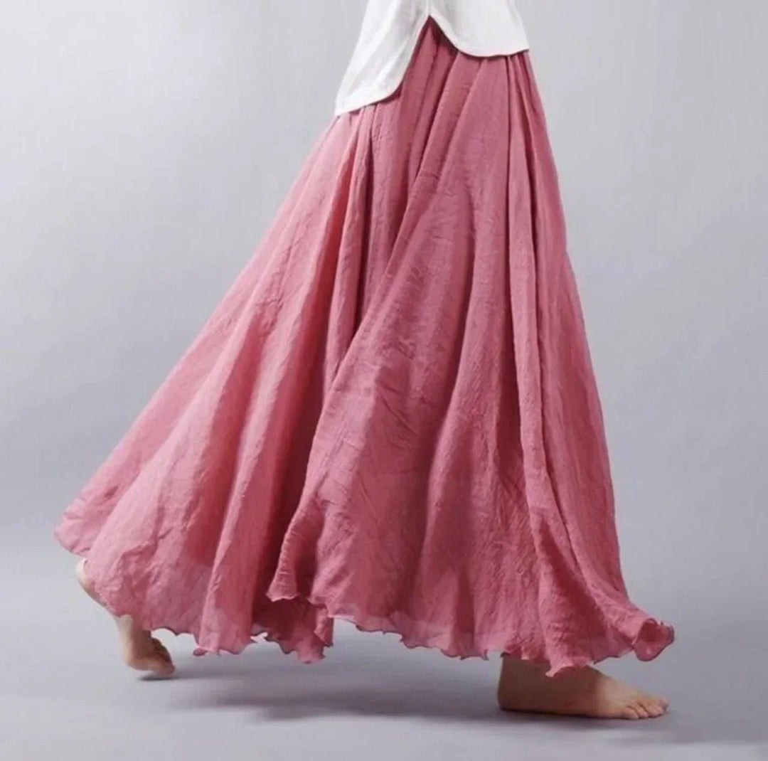 Boho Maxi Rock Hohe Taille Schwingend Baumwolle - Dark Pink