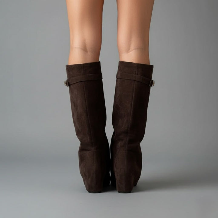 Yvonne | Damen Leder Overknee Stiefel Mit Schnalle