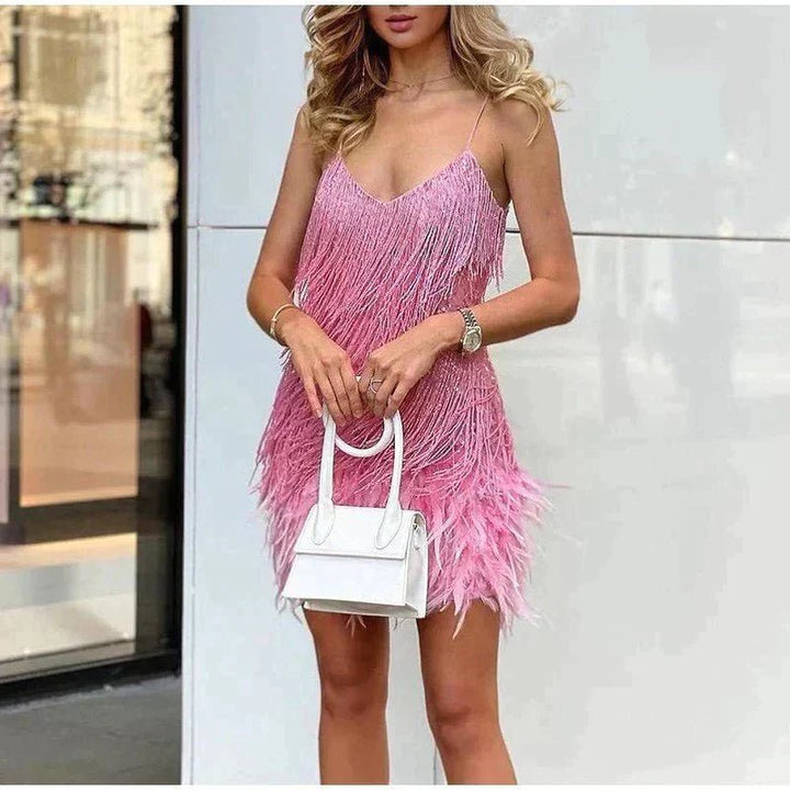 Cocktailkleid Mini Pailletten Träger Bodycon - Pink
