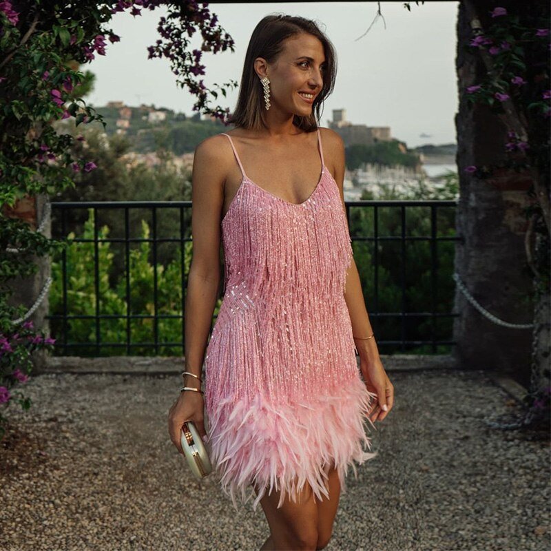 Cocktailkleid Mini Pailletten Träger Bodycon