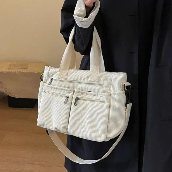 Cord Tote bag Damen Umhängetasche mit Mehreren Reißverschlusstaschen